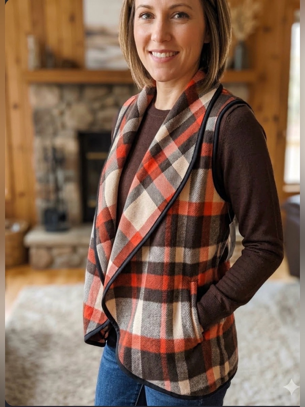 Yacun Women's Plaid Sleeveless Vest Jacket